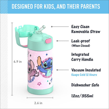 THERMOS FUNTAINER Water Bottle with Straw - 12 Ounce - Kids Stainless Steel Vacuum Insulated Water Bottle with Lid, Bluey - Colors A
