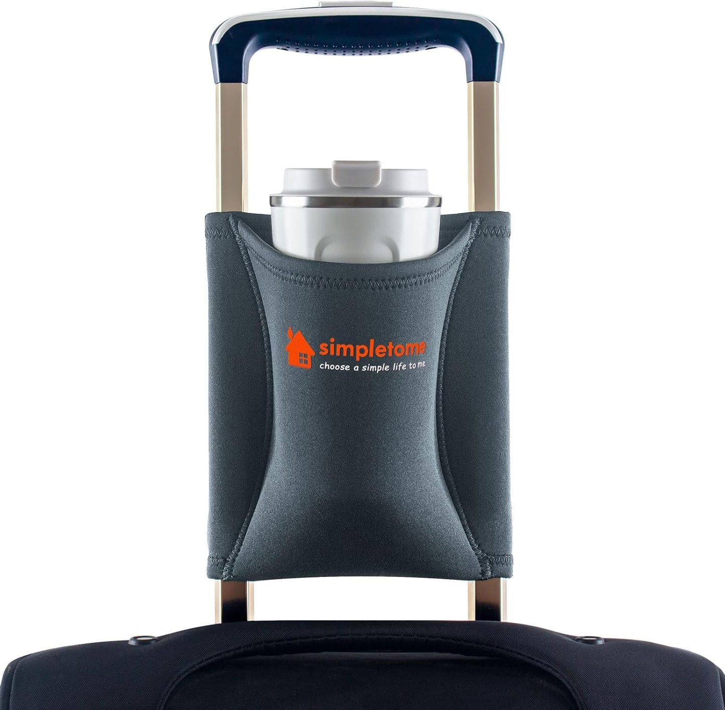 simpletome Luggage Travel Cup Holder Hands-Free Drink Caddy Attachment Drinks Carrier for Drink Beverages Coffee Mugs (Grey)