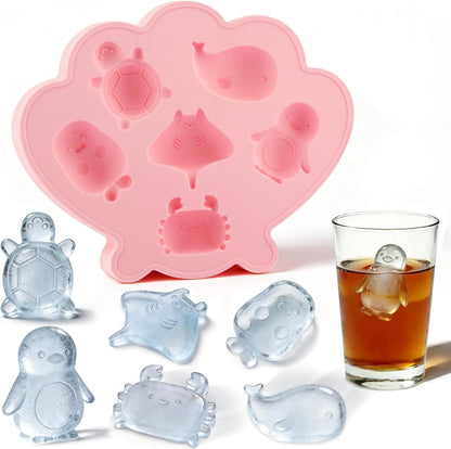 Fu Store Ice Cube Tray Shell Silicone Ice Cube Trays with Cute Marine Life Shapes Cubes Easy to Release Perfect for Freezer Home, Kitchen, Drinks, Cocktail, Coffee, Chocolate Mold (Blue)
