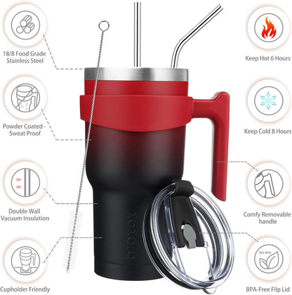 BJPKPK Tumbler With Handle And Straw Lid 40 oz Stainless Steel Insulated Coffee Tumbler Cups For Home, Office or Car,Turquoise