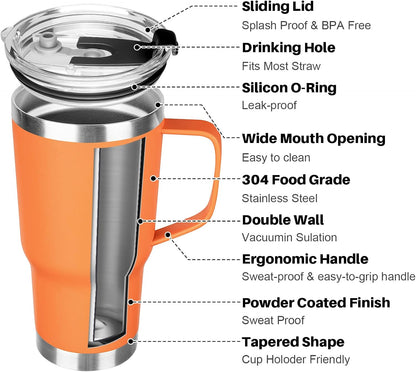 20 oz Tumbler with Handle, Stainless Steel Insulated Tumbler with Lid and Straw, Double Wall Vacuum Coffee Mug Tumbler, Insulated Coffee Thermal Cup for Cold and Hot (Light Purple)
