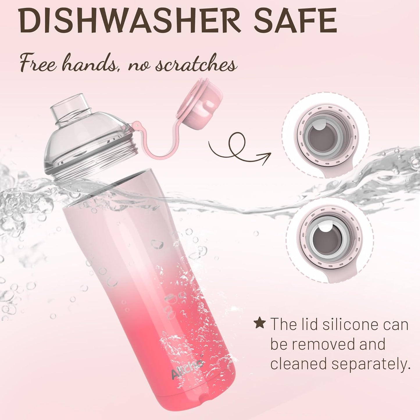 Allcho Insulated Water Bottle for Women, 18oz Stainless Steel Leak Proof Tumbler with 2 Lids, BPA-Free Tritan Chug & Straw Lid, Double Wall Vacuum Flask