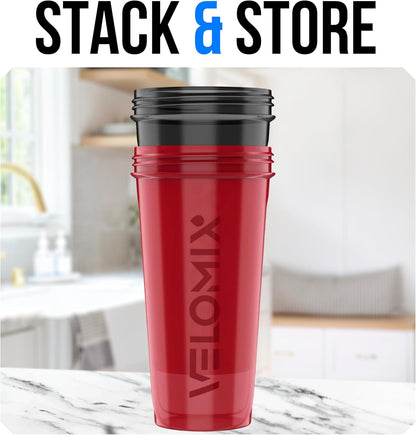 VELOMIX -2 Pack- 28 oz Protein Shaker Bottles for Protein Mixes - 2x Wire Whisk | Leak Proof Shaker Cups for Protein Shakes | Protein Shaker Bottle Pack (Black/Transparent)