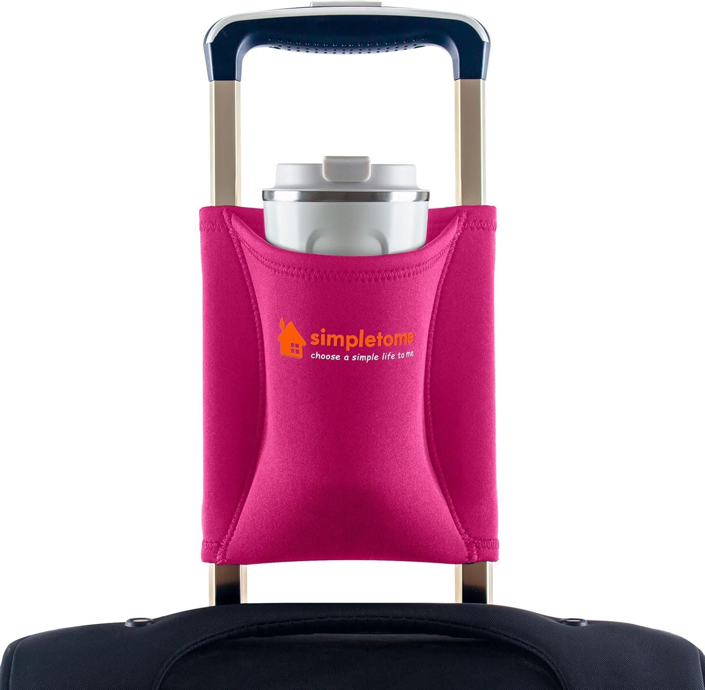 simpletome Luggage Travel Cup Holder Hands-Free Drink Caddy Attachment Drinks Carrier for Drink Beverages Coffee Mugs (Grey)