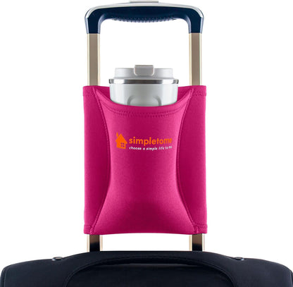 simpletome Luggage Travel Cup Holder Hands-Free Drink Caddy Attachment Drinks Carrier for Drink Beverages Coffee Mugs (Grey)