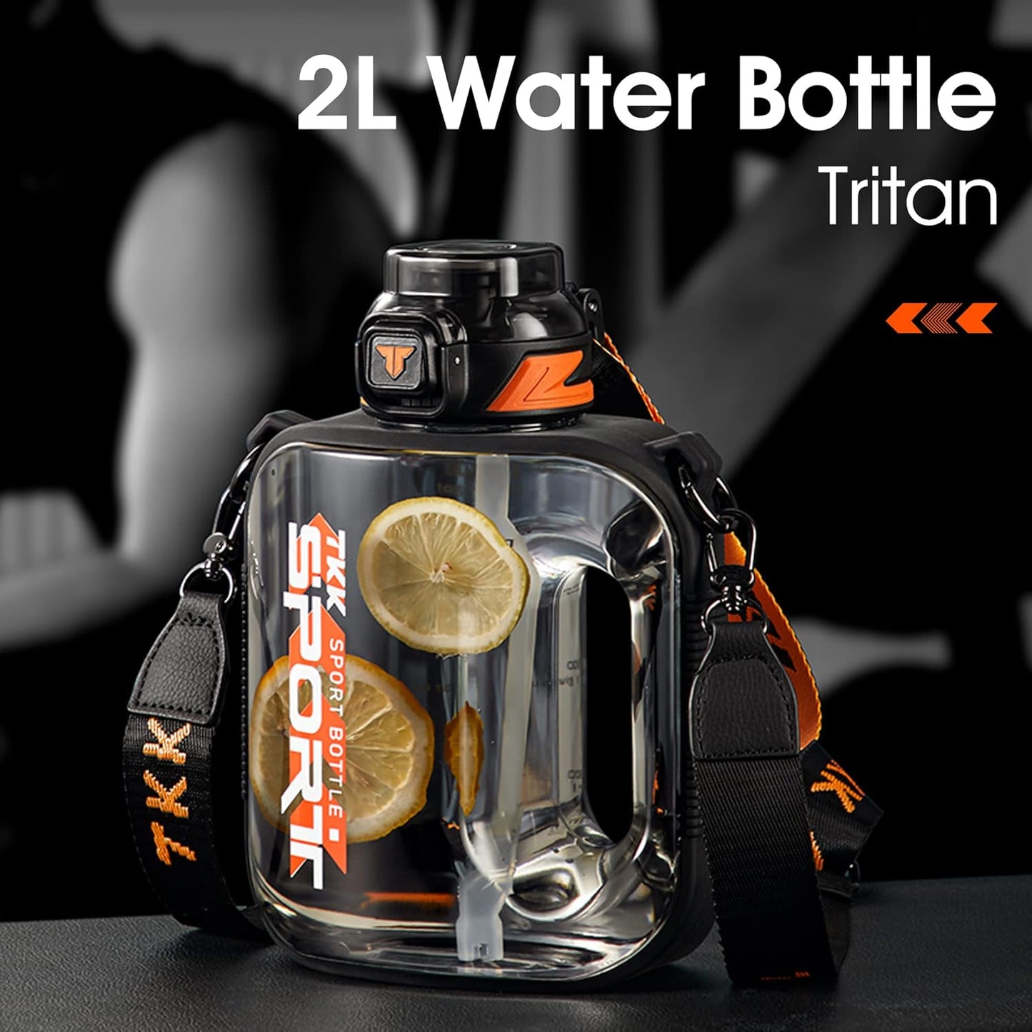 TKK Half Gallon Water Bottle Jug with Straw Large Capacity Plastic Water Bottle Dishwasher Safe 1/2 Gallon 50 Oz Water Bottle Jug BPA Free Tritan for Gym Yoga Travel Camping Outdoor