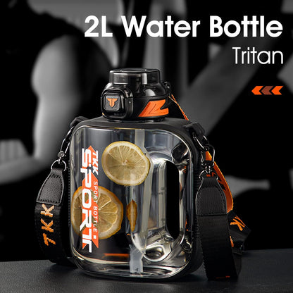 TKK Half Gallon Water Bottle Jug with Straw Large Capacity Plastic Water Bottle Dishwasher Safe 1/2 Gallon 50 Oz Water Bottle Jug BPA Free Tritan for Gym Yoga Travel Camping Outdoor