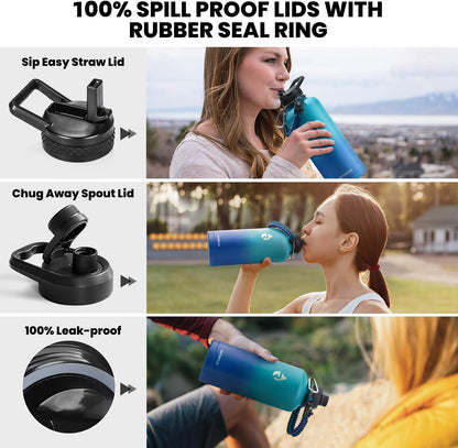 RAYMYLO One Gallon Water Bottle Insulated, Triple Walled Vacuum Stainless Steel (Cold for 48 Hrs), Leak Proof & Non-BPA, Large Water Flask Jug with Paracord Handle & Straw Spout Lids