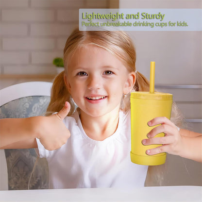 Homestockplus Reusable Wheat Straw Cups with Lids and Silicone Straws, 10 Oz Chip Resistant E-Co Friendly Small Water Cups for Milk, Drinks, Smoothies - 4 Colors