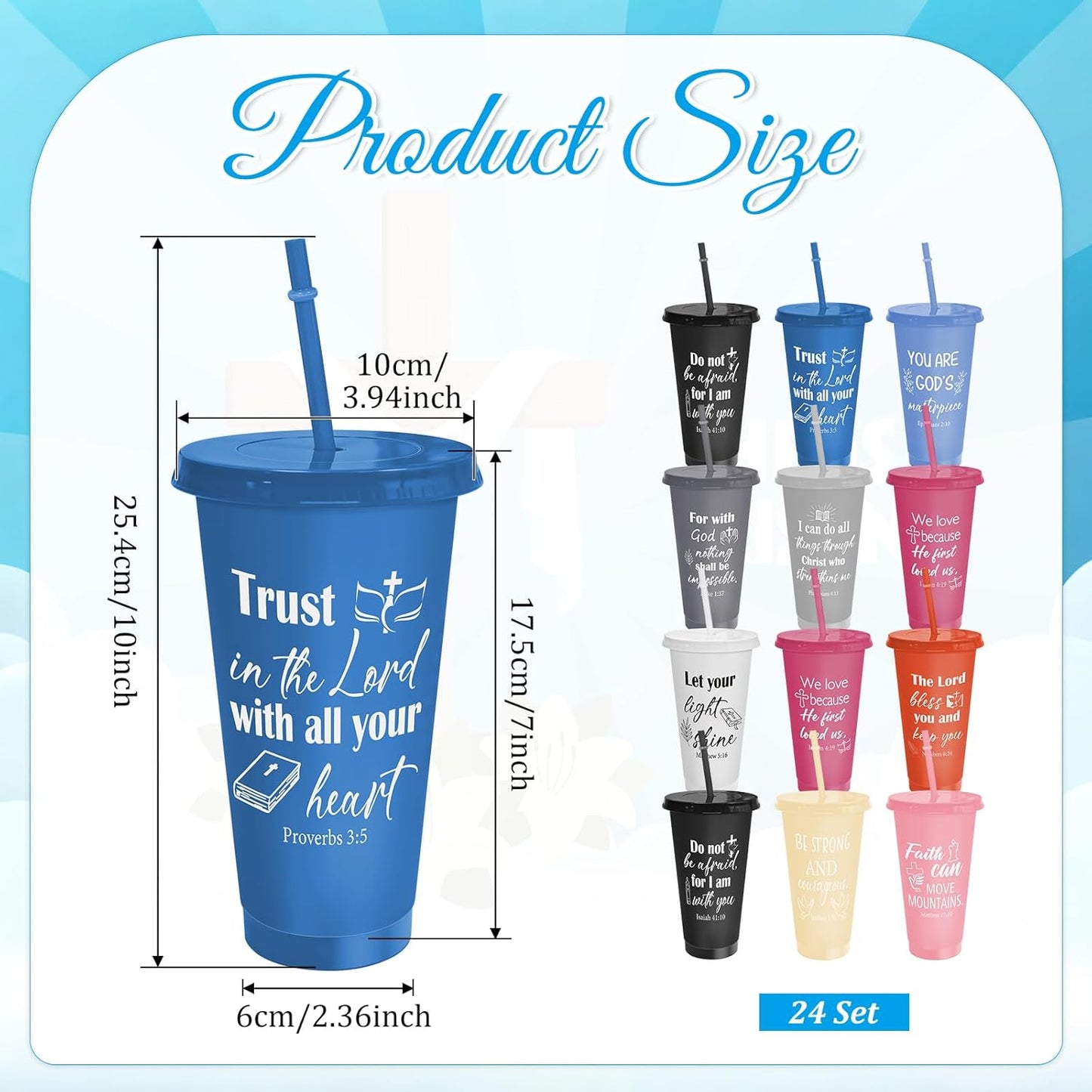 Cinrobiye 24 Pcs Jesus Loves You Tumblers Bulk, 24 oz Christian Plastic Cups with Lids and Straws, Reusable Religious Gift Cups for VBS, Sunday School, Church Events, Bible Study Party Favors