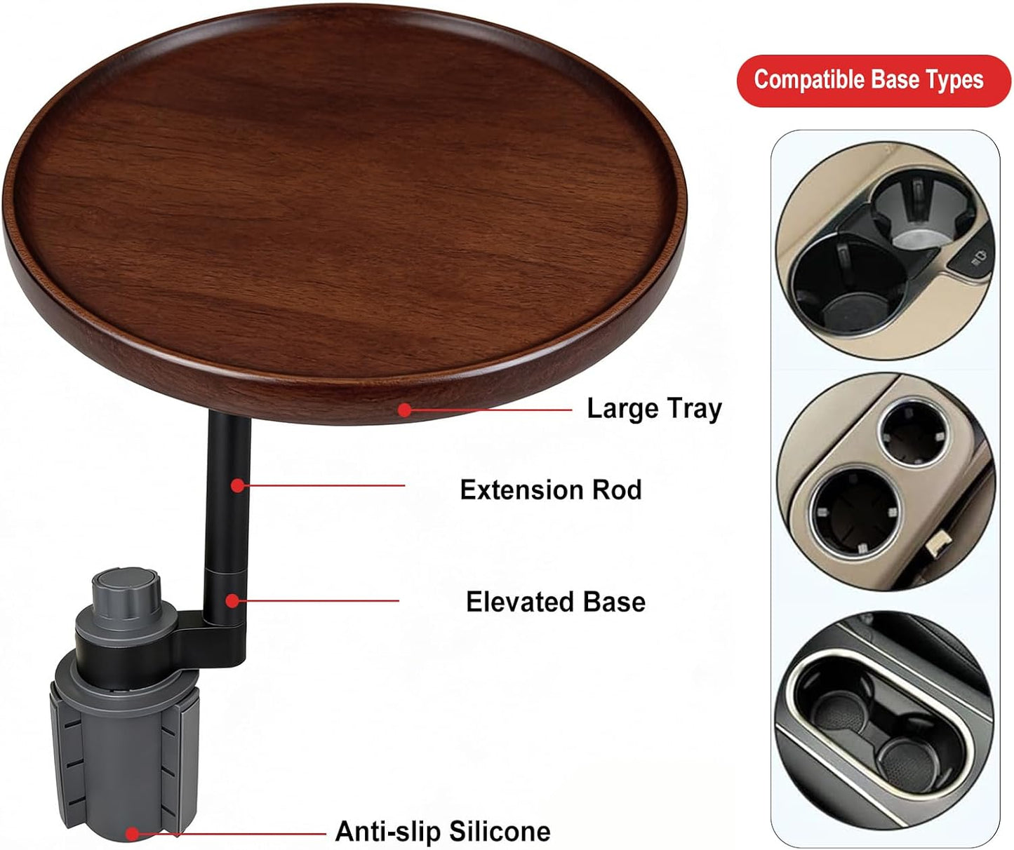 Car Tray 360° Rotating Cup Holder Table Organizer for Car Center Console Car Accessories Compatible with Most Vehicle