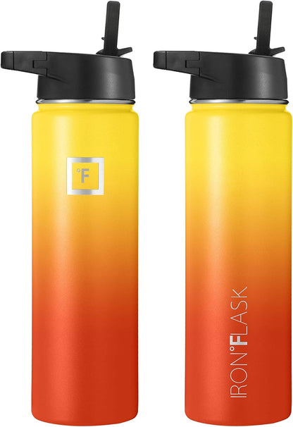 IRON °FLASK Camping & Hiking Hydration Flask with Straw, Wide Mouth Insulated Stainless Steel Sports Water Bottle - 22 oz Aurora