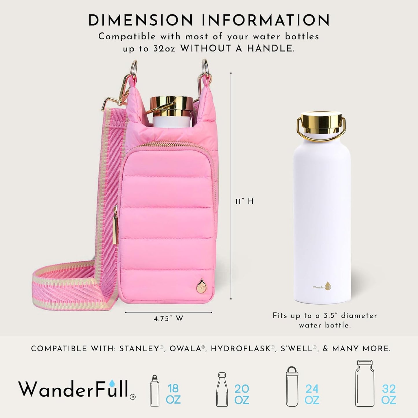 WanderFull Original HydroBag Fits Up to 32 oz Water Bottle Holder with Strap – Hands-Free Crossbody Water Bottle Carrier Bag with Phone Pocket - Colors A