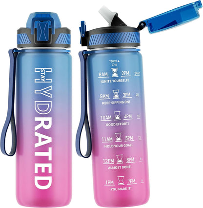 QLUR Water Bottle with Straw, 32oz Motivational Water Bottles with Time Marker to Drink, Tritan BPA Free, 1L Sports Water Bottle with Carry Strap LeakProof for Women Gym Fitness Outdoor (1 Pack)