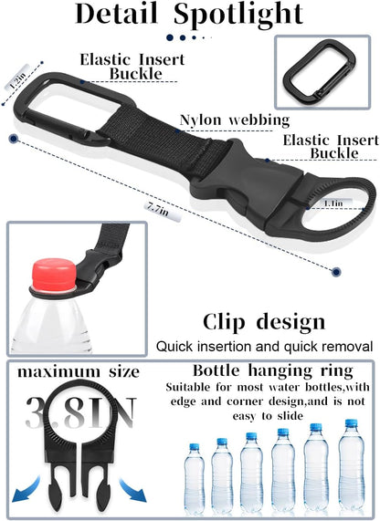ZXZone 2PCS Bottle Buckle Clip Hanging Buckle Portable Water Bottle Ring Holder Keychain Mineral Water Bottle Clip for Backpack Belt Nylon Webbing Strap for Outdoor Tactical Camping Hiking(D,Green)