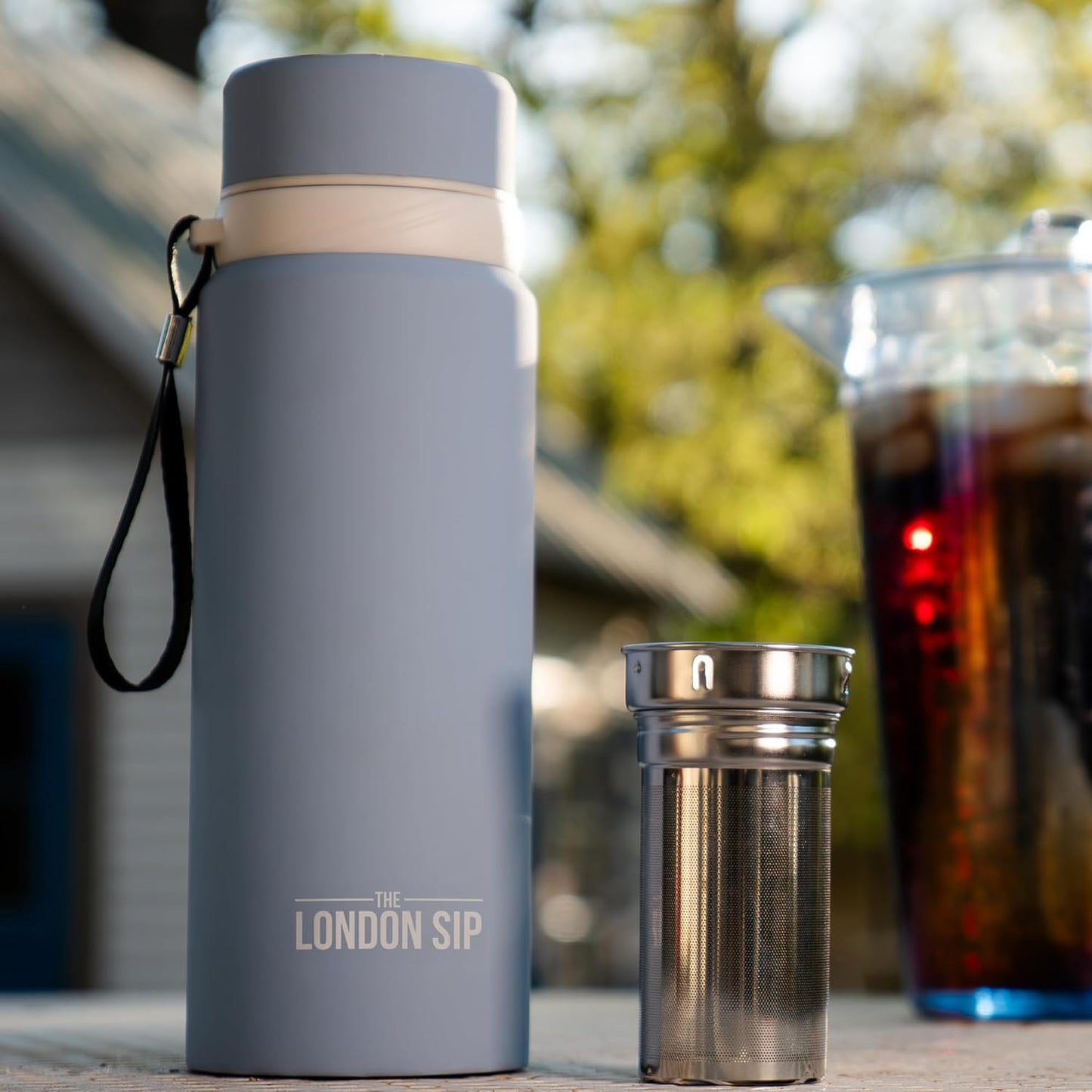 London Sip 25 oz Multi-Function Travel Mug and Tumbler Tea Infuser Water Bottle Fruit Infuser Flask Hot and Cold Double Wall Stainless Steel Coffee Thermos, Cosmic Silver