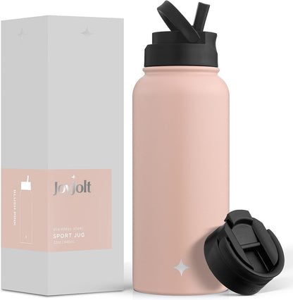 JoyJolt Triple Insulated Water Bottle with Straw Lid AND Flip Lid! 22oz Water Bottle, 12 Hour Hot/Cold Vacuum Insulated Stainless Steel Water Bottle. BPA-Free Leakproof Water Bottles - Thermos Bottle