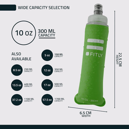 FITLY Soft Flask - Shrink As You Drink Soft Water Bottle for Hydration Pack - Folding Water Bottle Ideal for Running, Hiking, Cycling, Climbing & Rigorous Activity