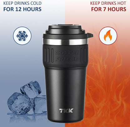 TKK Insulated Coffee Mug with Ceramic Coating, 21oz Iced Coffee Tumbler Cup with Straw Lid Double Wall Vacuum Leak Proof Travel Mug with Strap for Hot and Iced Beverage, Tungsten Steel