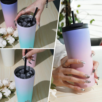 Konokyo 30 OZ Insulated Tumbler with Lid and 2 Straws Stainless Steel Water Bottle Vacuum Travel Mug Coffee Cup,Pastel Sunset