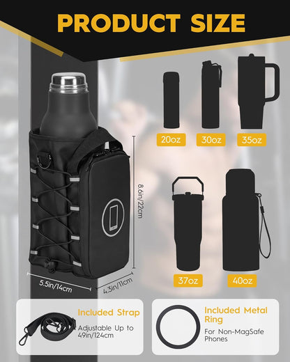 MKZ Magnetic Gym Bag for Men & Women – Strong Magnetic Phone Holder for Gym Equipment, Water Bottle Bag Crossbody with Phone Mount & Water Bottle Holder, Ideal for Workout, Running, Hiking, Travel