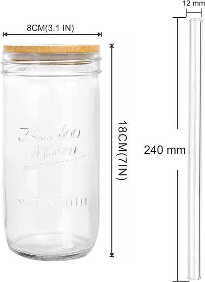 ANOTION Mason Jar Iced Coffee Cup with Lid and Straw, 24oz Regular Mouth Mason Jars with Handle Glass Coffee Drinking Glasses Tumbler Reusable Cups Bottles for Iced Coffee Cups for Travel Office Home