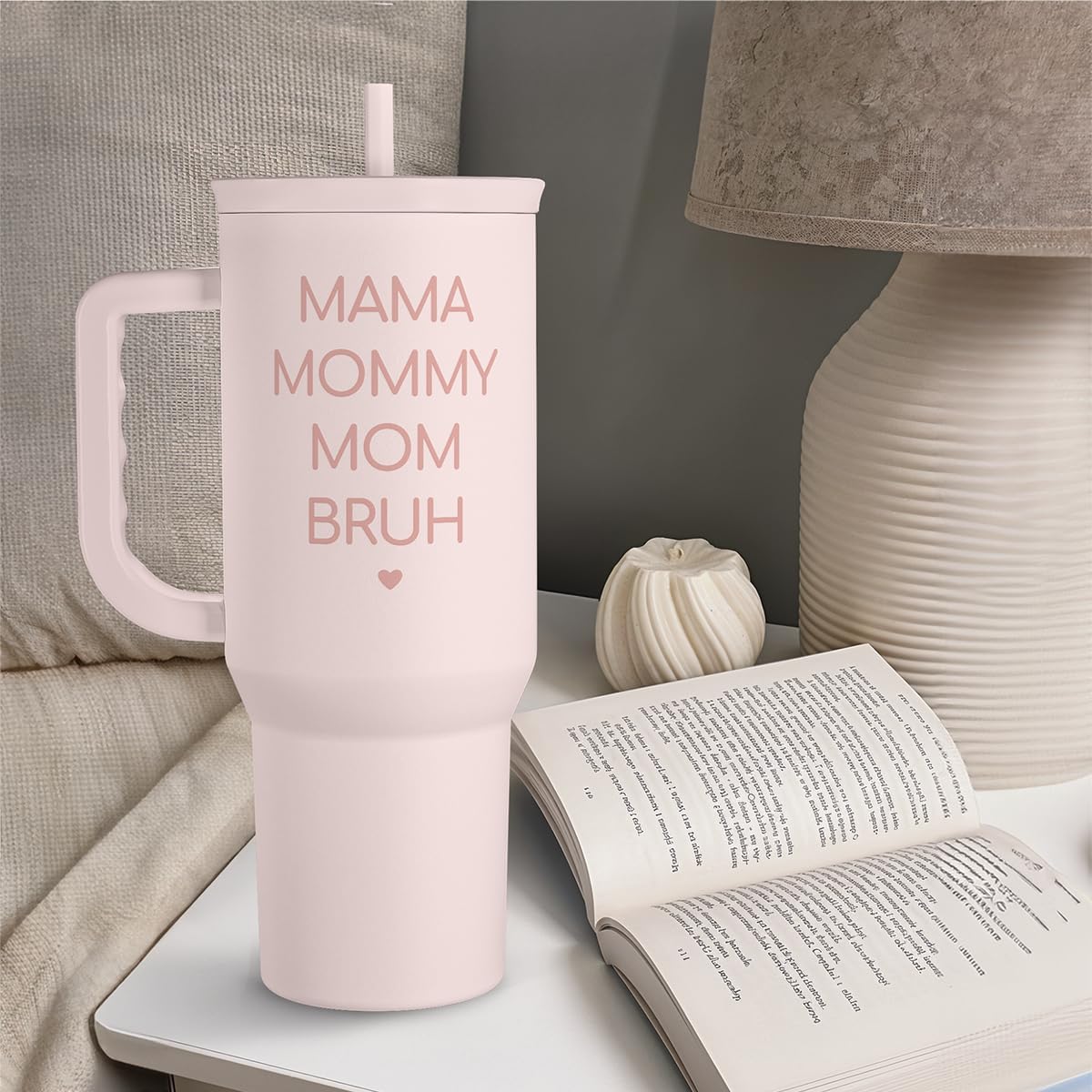 Floral Tumbler with Handle 40oz, Stainless Steel Insulated Tumblers Coffee Travel Mug Cup with Straw, Flower Coffee Cup Gifts for Women Girls, Gift for Her on Christmas Birthday Mothers Day