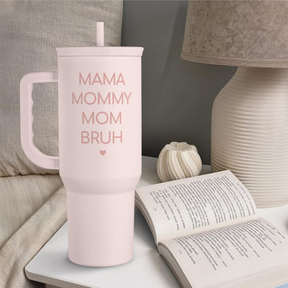 Floral Tumbler with Handle 40oz, Stainless Steel Insulated Tumblers Coffee Travel Mug Cup with Straw, Flower Coffee Cup Gifts for Women Girls, Gift for Her on Christmas Birthday Mothers Day