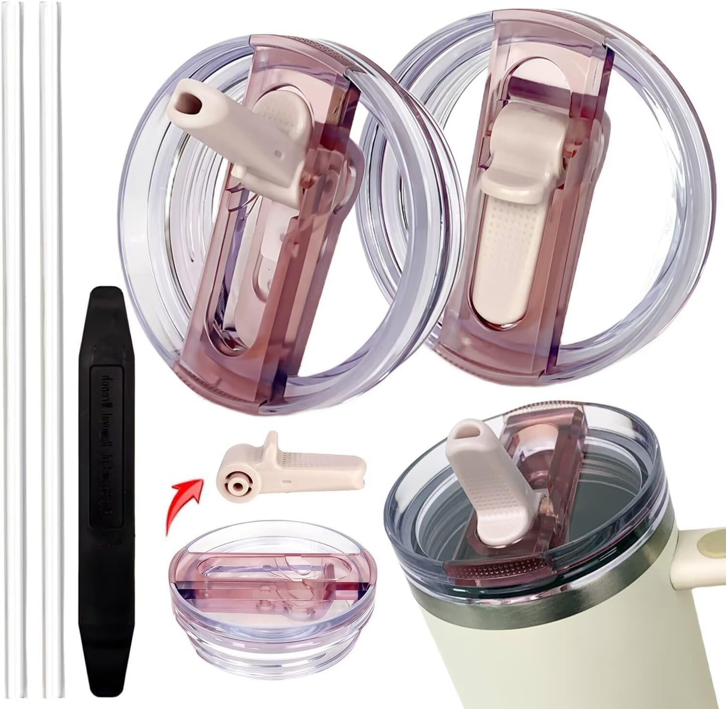 2 Pack 40 oz Tumbler Detachable Flip Straw Lid Replacement Fit for Stanley Quencher ProTour,Leak Proof Lid Compatible with Stanley Cup,No Spill Flip Top Tumbler Cover for Stanley Cup Accessories