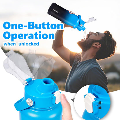 Insulated Water Bottle with Lid & Boot & Stickers, 24 oz Stainless Steel Sweat Free Bottle Keep Cold 24H, BPA-Free Sports Wide Mouth Water Bottle, BlueBlack