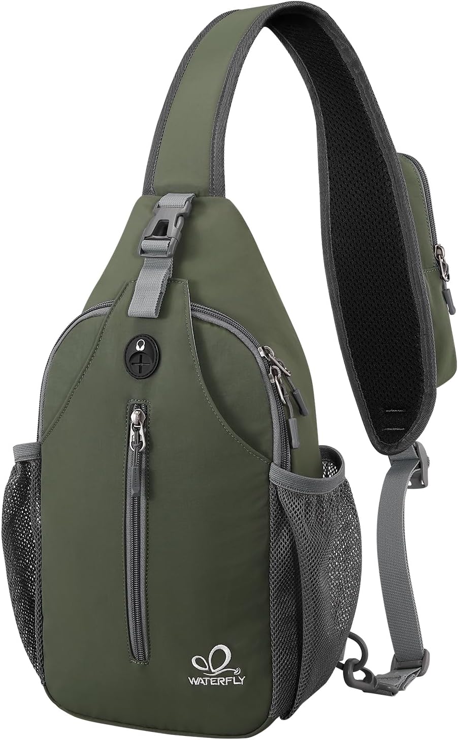 WATERFLY Crossbody Sling Backpack Sling Bag Travel Hiking Chest Bag Daypack (Black)