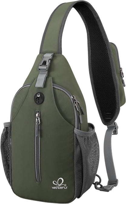 WATERFLY Crossbody Sling Backpack Sling Bag Travel Hiking Chest Bag Daypack (Black)