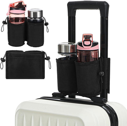 Luggage Travel Cup Holder, Free Hand Drink Caddy Hold Two Coffee Mugs, Fits Roll on Most Suitcase Handles, Gifts for Flight Attendants &Frequent Travelers Accessories