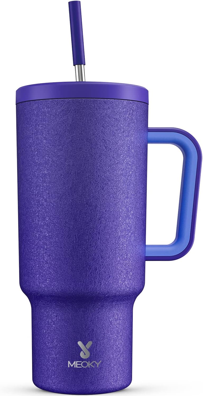 Meoky 40 oz Tumbler with Handle and Straw: Stainless Steel Insulated Tumbler with Lid and Straw - 100% Leak Proof Tumbler for Car Cup Holders - Travelers Commuters Workers, Donut