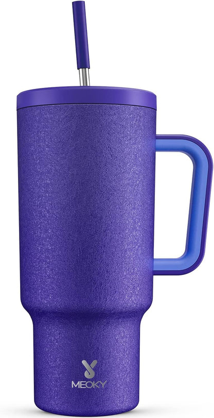 Meoky 40 oz Tumbler with Handle and Straw: Stainless Steel Insulated Tumbler with Lid and Straw - 100% Leak Proof Tumbler for Car Cup Holders - Travelers Commuters Workers, Donut
