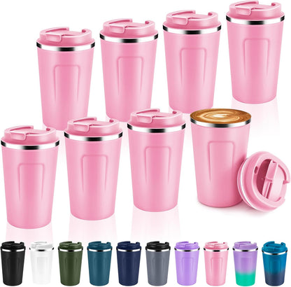 Volhoply 12 oz Double Wall Insulated Vacuum Travel Coffee Mugs with Flip Lid Bulk 2 Pack,Reusable Stainless Steel Leak Proof Coffee Cup,Portable Cafe Thermal Tumbler for Hot & Cold Drinks(Mix,2 Set)