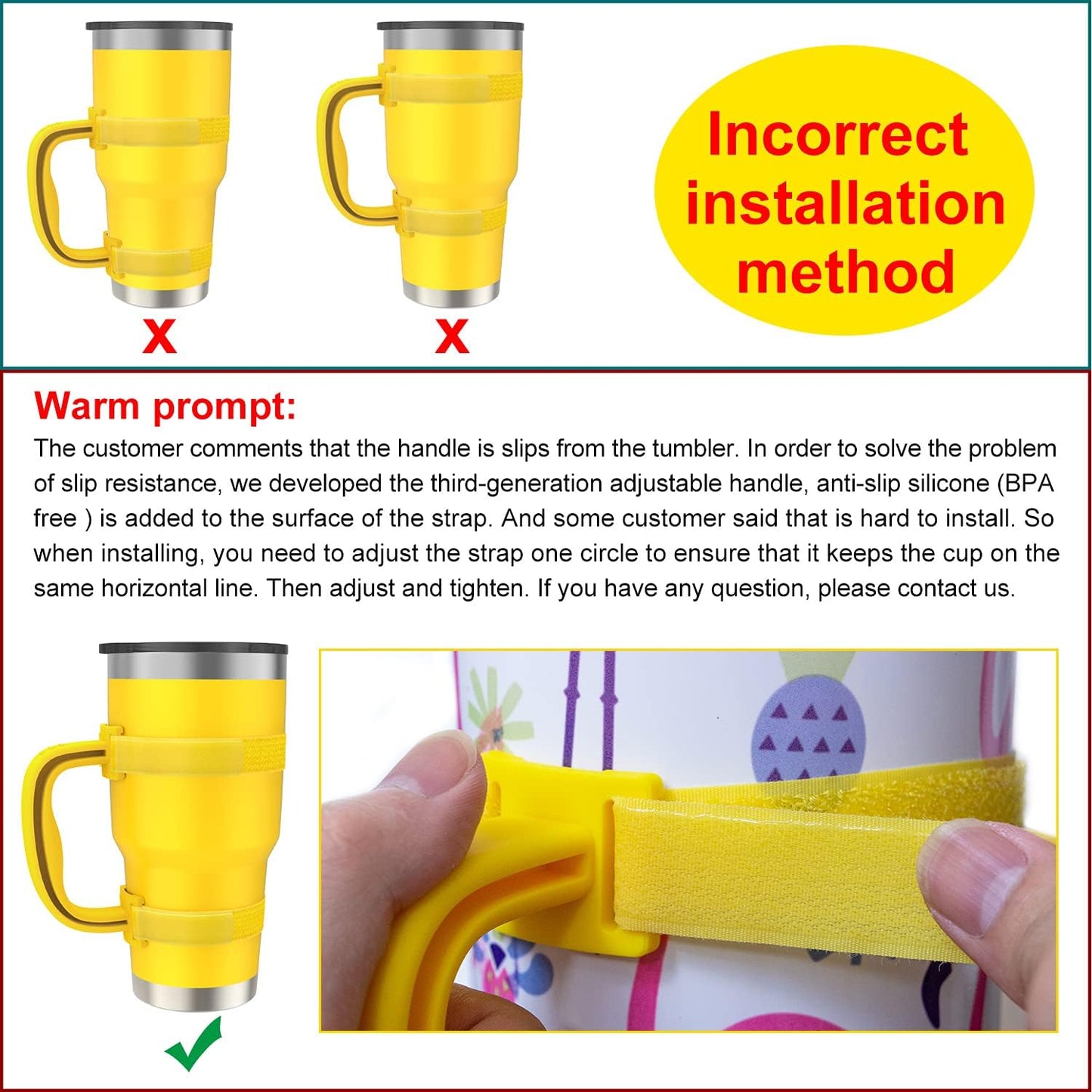 New Upgrade Anti-Slip Adjustable Tumbler Handle Fit for 20 Oz to 40 Oz All Brands Tumbler Cup of YETI, RTIC, Ozark Trail, Tervis, Corkcicle, Slm, Reduce Cold, Artic, Atlin, Bubba and SIC Etc