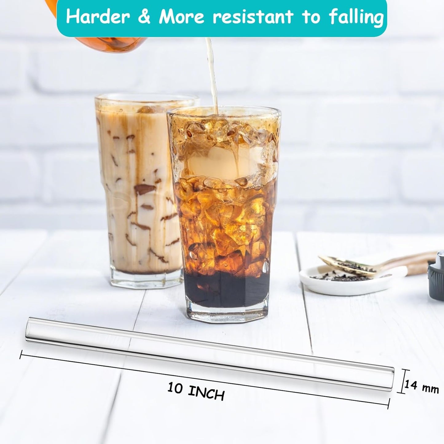 Reusable Glass Straws Shatter Resistant Clear, Skinny Glass Straw Bent Thin for 16 oz Cups Tumblers 9 inch 8mm