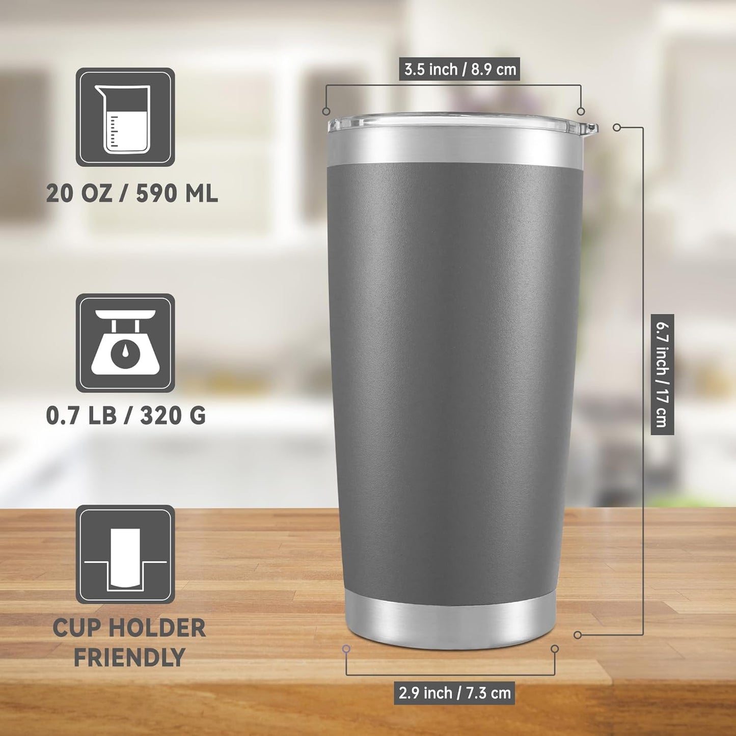 20 oz Tumblers Bulk Stainless Steel Tumbler with Lid Double Wall Vacuum Insulated Coffee Mug 20oz Powder Coated Cup for Hot and Cold Drinks, Stainless, 6 pack