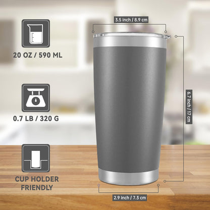 20 oz Tumblers Bulk Stainless Steel Tumbler with Lid Double Wall Vacuum Insulated Coffee Mug 20oz Powder Coated Cup for Hot and Cold Drinks, Stainless, 6 pack