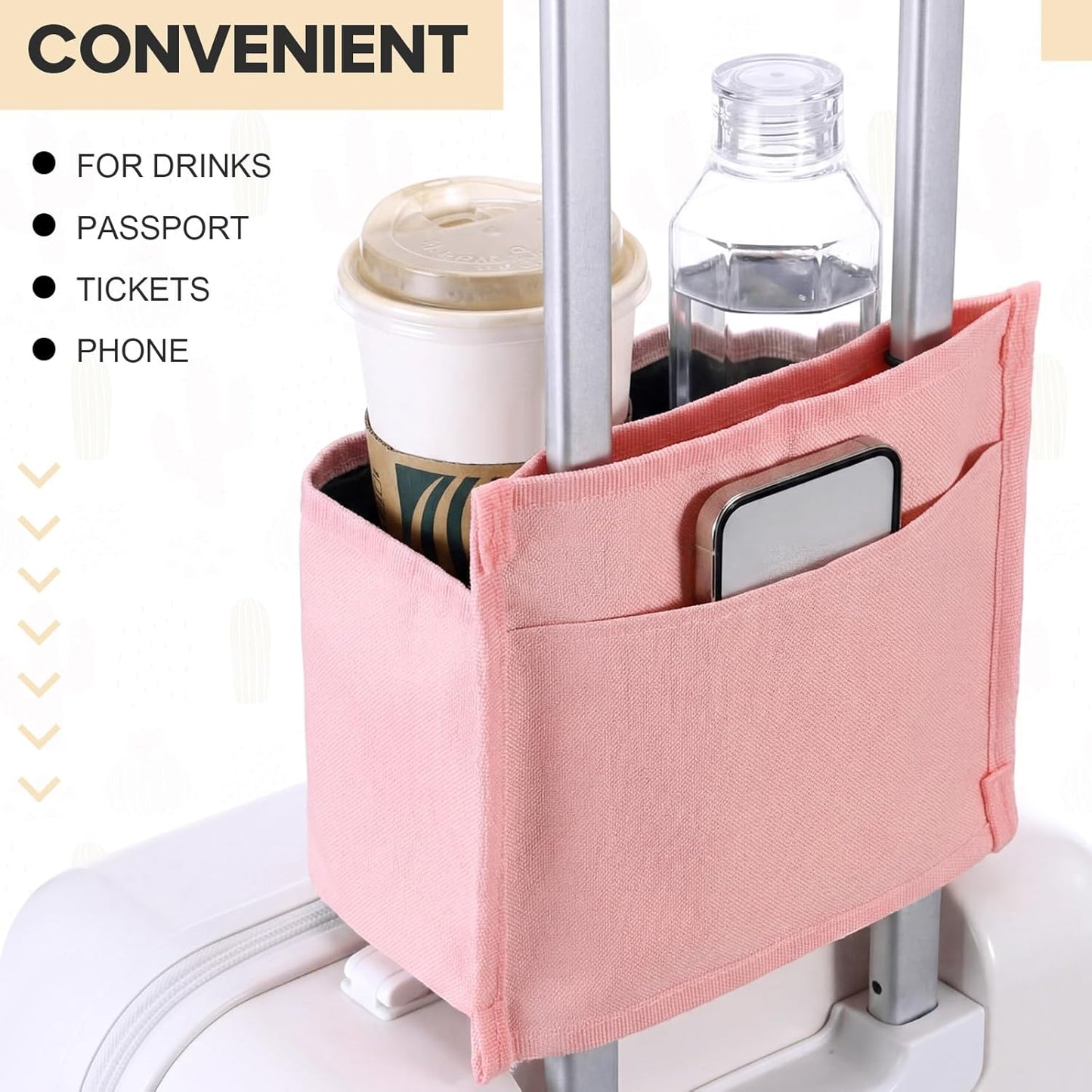 Tallew Luggage Travel Cup Holder Bag for Women, Suitcase Holds 2 Cups Hands-free Drink Organizer Attachment for Luggage, TravelGift for Female Travelers Flight Attendants(Pink)