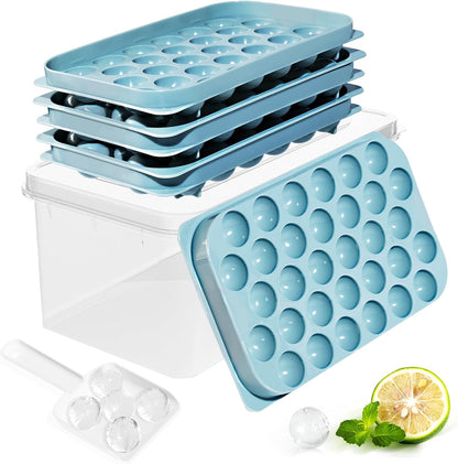 Ice Cube Tray with Lid and Bin – Round Ice Cube Trays for Freezer, BPA-Free Food-Grade Ice Mold, Stackable Ice Ball Maker, Iced Bucket Kits, Circle Ice Tray for Cocktails, Whiskey, Coffee, and Drinks