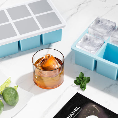 Large Ice Cube Tray for Whiskey: FDDBI Silicone Ice Cube Trays with Lid - 2Pack Big Square Old Fashioned Ice Cube Maker for Cocktail - 2inch Huge Cubed Ice Trays for Whisky
