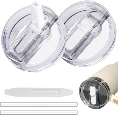 2 Pack 40 oz Tumbler Flip Straw Lid for Stanley Quencher ProTour Leak Proof Lid Replacement for Stanley H2.0 Quencher, Spill Proof Reusable Lid for Stanley Cup Accessories (Purple & Purple, 40 oz)