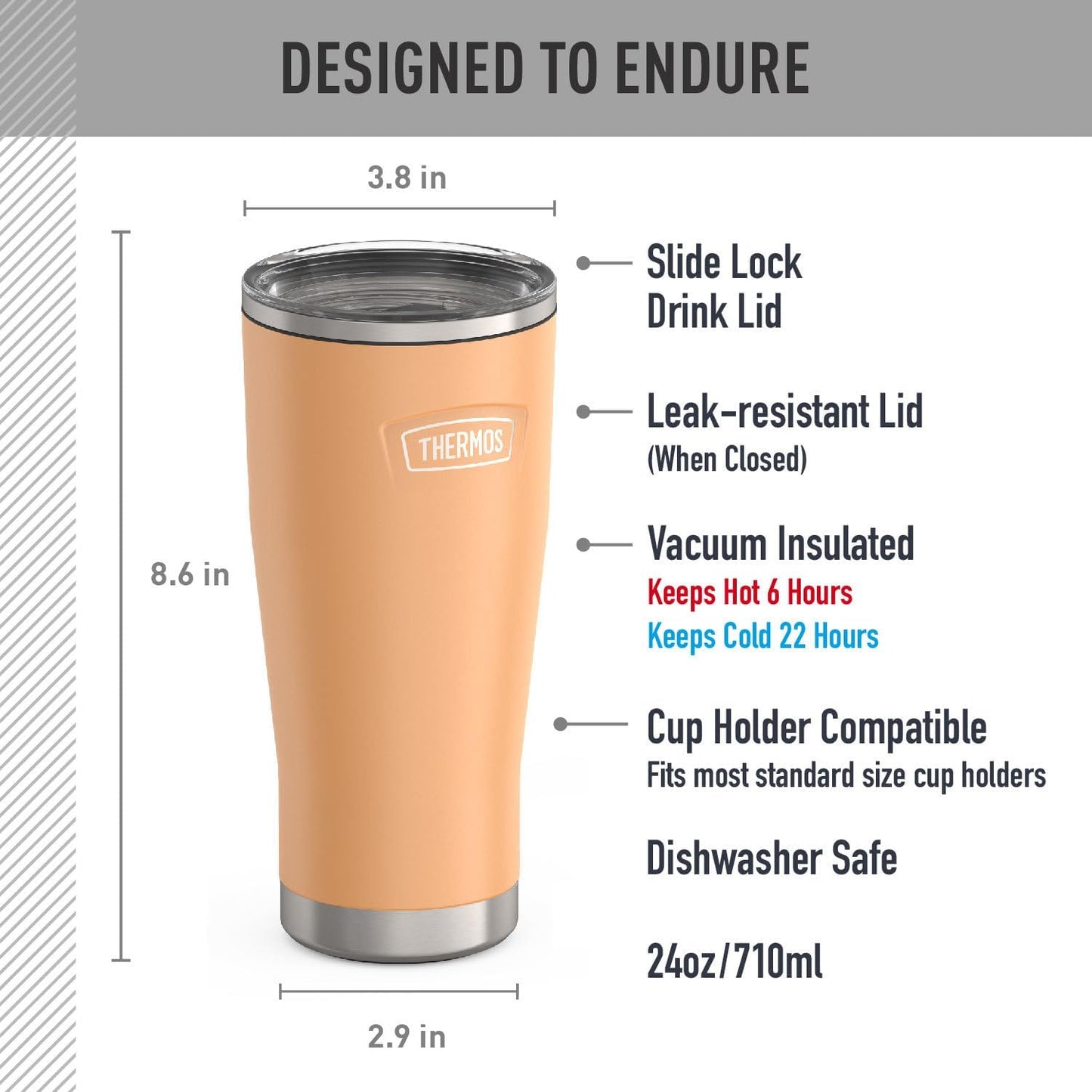 THERMOS ICON SERIES, Stainless Steel Tumbler with Slide Lock, 18 Ounce, Mystic Navy