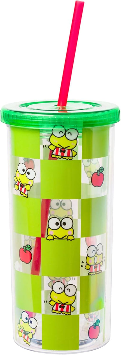 Silver Buffalo Sanrio Hello Kitty Milk Carton Pattern Plastic Boba Tumbler w Lid and Wide Straw, 24 Ounces