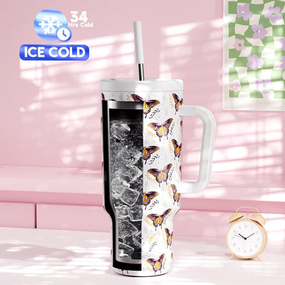 Meoky 40 oz Tumbler with Handle and Straw: Stainless Steel Insulated Tumbler with Lid and Straw - 100% Leak Proof Tumbler for Car Cup Holders - Travelers Commuters Workers, Donut
