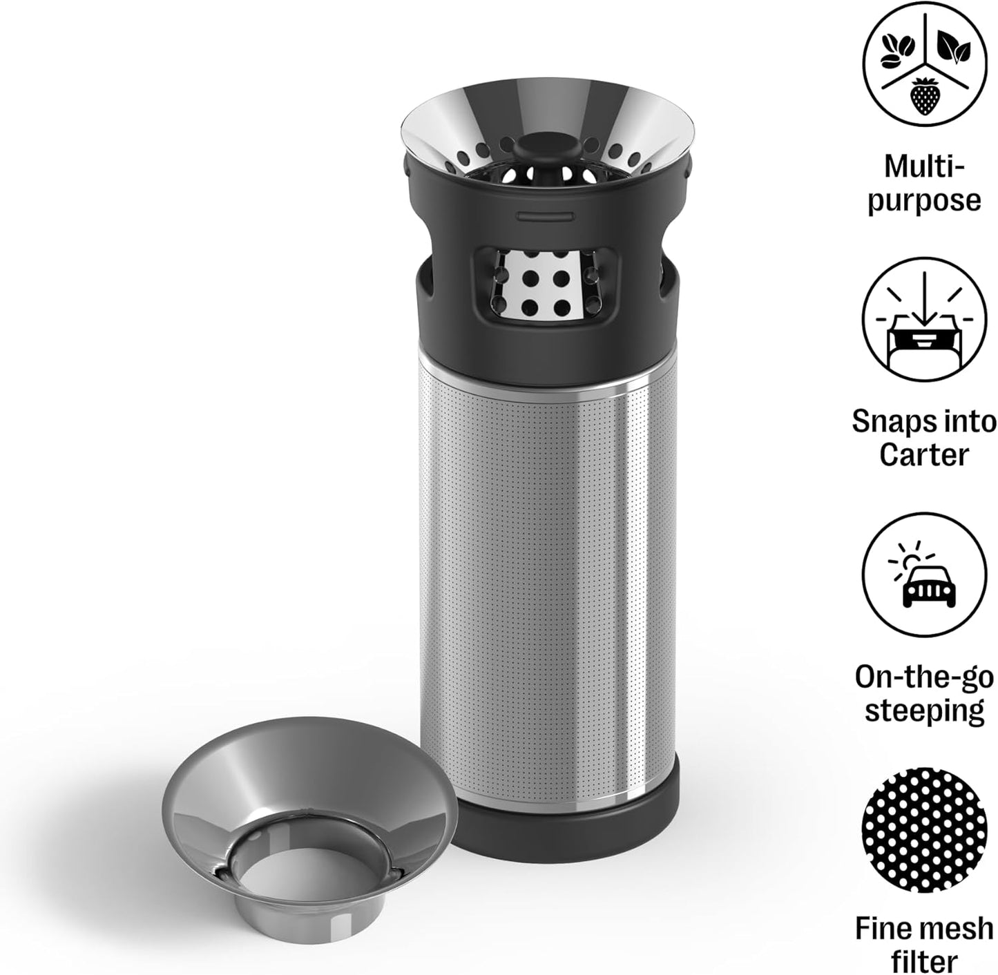 Fellow Carter Tea + Cold Brew Infuser & Carter Move 16 oz Tumbler Set - Steep Tea On-The-Go - Vacuum-Insulated Stainless Steel Travel Mug w/Snap-In Infuser For Steeping, Cold Brew, Stone Blue