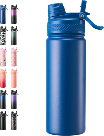 Fijinhom 18 oz Insulated Water Bottle, 2-in-1 Straw and Spout Lid Stainless Steel Thermos, Leak-Proof, Double Wall Vacuum Flask, Keep Cold 24H for Outdoor, Sports, Travel, School (Black)
