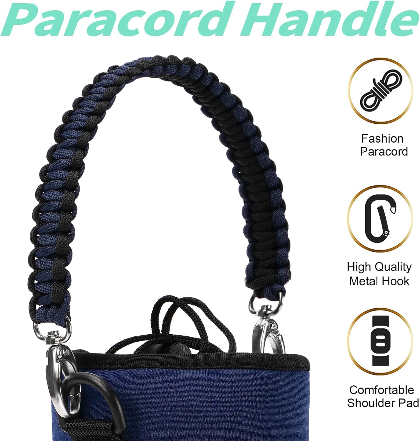 AceTreker 32/40/64/87/128 oz Water Bottle Carrier Bag, Neoprene Water Bottle Sleeve with 4 Pocket, Sport Water Holder with Paracord Handle and Shoulder Strap for Walking Hiking Camping Gym